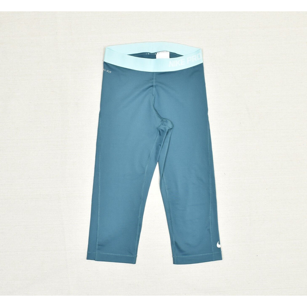 Nike Women Capri Legging Straight Polyester Blue Size S Pro Dri Fit Pull On